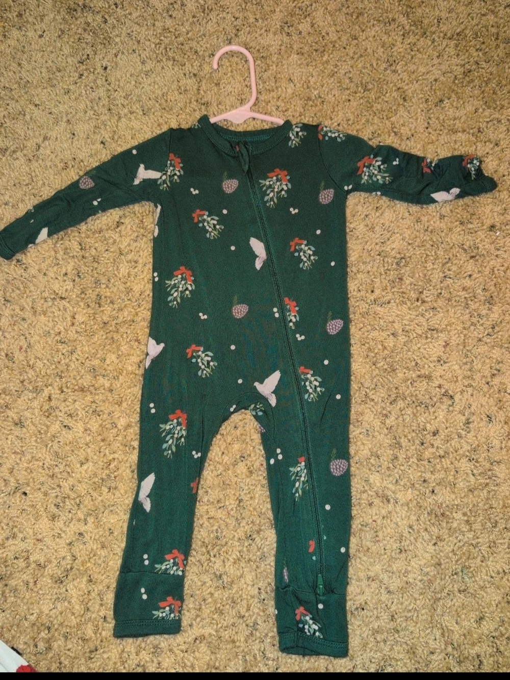 Kyte BABY Forest Green Holiday Floral Zip Footie